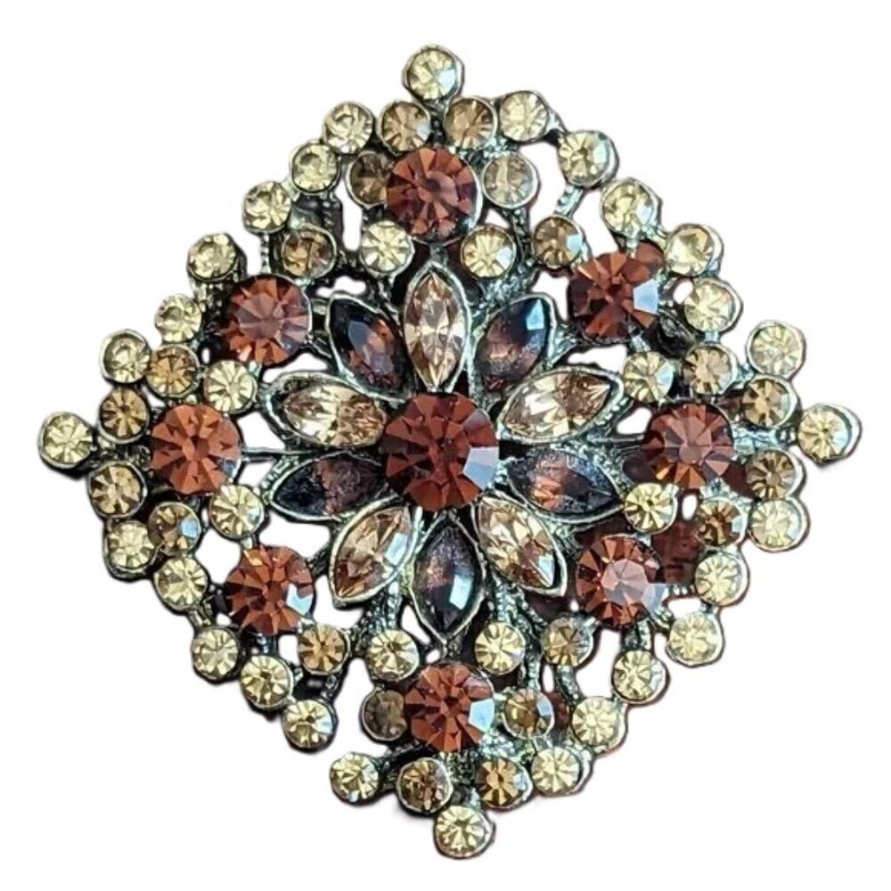Vintage Costume‎ Jewelry AB Rhinestone Brooch Pin Pendant Gold Amber Statement